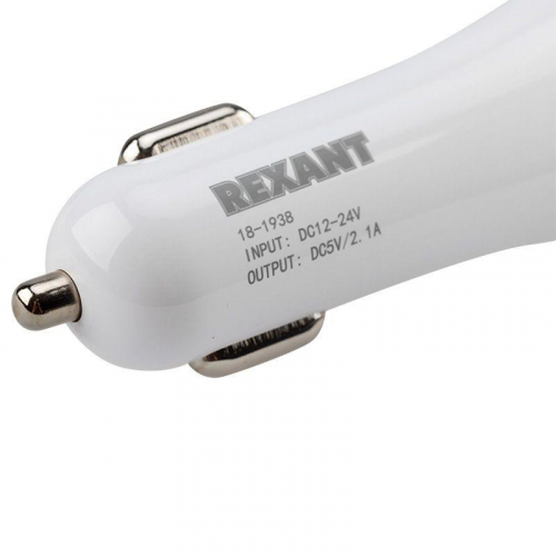 Автозарядка в прикуриватель 2хUSB с индикацией (АЗУ) 1000+2100мА бел. Rexant 18-1938 фото 4