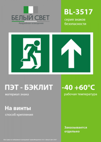 Знак безопасности BL-3517.E38"Напр. к эвакуационному выходу прямо" Белый свет a18611 фото 3