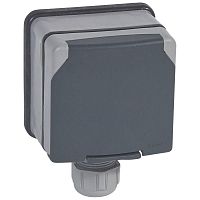 Розетка 1-м ОП Plexo 20А IP66 IK08 400В 3P+N+E с заземл. защ. шторки моноблоки сер. Leg 090456