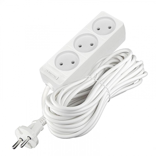 Удлинитель 3х10м без заземл. 10А IP20 2.2кВт ПВС 2х1 бел. DOMTOK 2350 фото 3