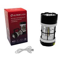Фонарь аккумуляторный LED38102 LED+3COB 5 реж. Micro-USB PowerBank пластик коробка черн./бел. Ultraflash 15952