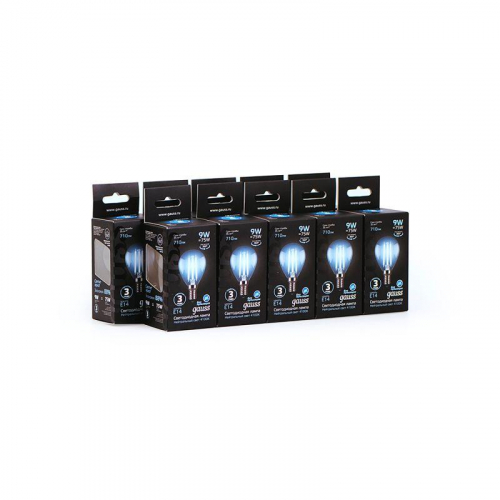 Лампа светодиодная филаментная Black Filament 9Вт P45 шар 4100К нейтр. бел. E14 710лм GAUSS 105801209 фото 2