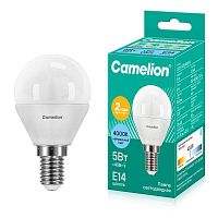Лампа светодиодная LED5-G45/845/E14 5Вт шар матовая 4500К бел. E14 415лм 220В Camelion 12029