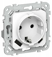 Розетка 1-м СП FLITE РСЮшс11-1-ФлБ 16А с USB A+C 20Вт с заземл. с защ. шторками безвинтовое крепление механизм бел. IEK FI-R14-16-1-U22-020-K01