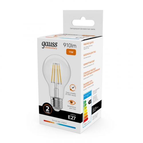 Лампа светодиодная филаментная Filament Elementary А60 11Вт 2700К Е27 910лм GAUSS 22211 фото 7