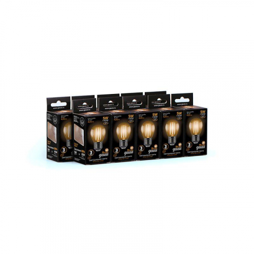 Лампа светодиодная филаментная Black Filament 5Вт P45 шар 2700К тепл. бел. E27 420лм GAUSS 105802105 фото 2