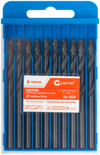 Сверло по металлу СПЕЦИАЛ/Special HSS-G 5х86/46мм (уп.10шт) Cutop 54-950 фото 3