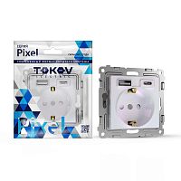 Розетка 1-м СП Pixel IP20 с заземл. с 2-мя заряд. устр. USB тип A+C механизм перламутр. TOKOV ELECTRIC TKE-PX-R1U2AC-C04