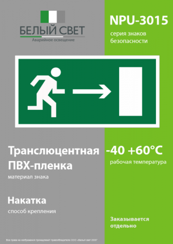 Знак безопасности NPU-3015.E03 «Направление к эвакуационному выходу направо» Белый свет a16555 фото 3