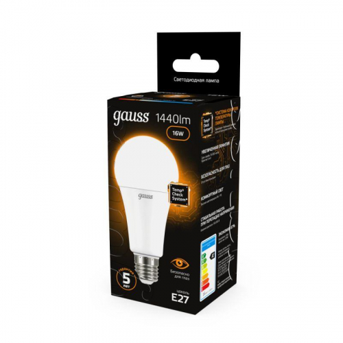 Лампа светодиодная Black 16Вт A60 грушевидная 3000К тепл. бел. E27 1440лм GAUSS 102502116 фото 5