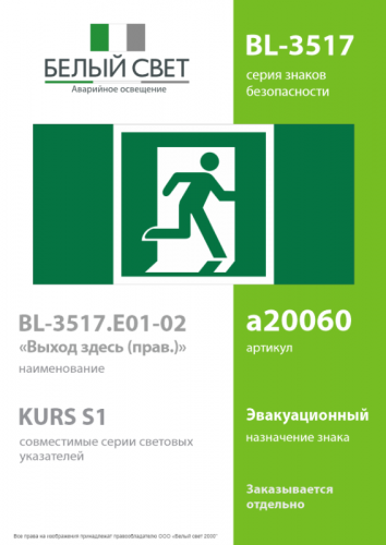 Знак безопасности BL-3517.E01-02 "Выход здесь (прав.)" Белый свет a20060 фото 2