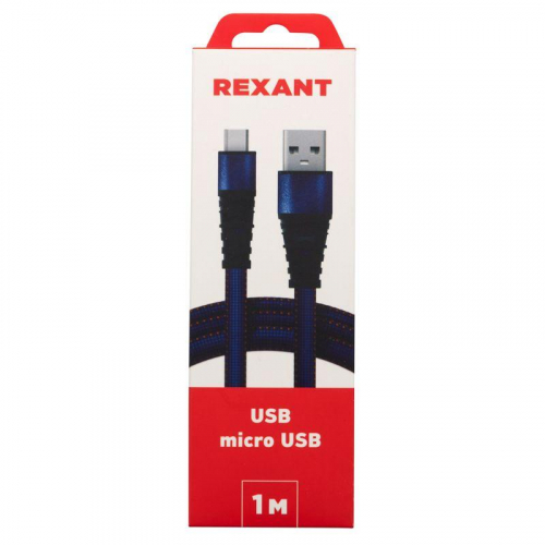Кабель USB-microUSB 1м плоский провод син. джинсовая оплетка Rexant 18-1163 фото 2
