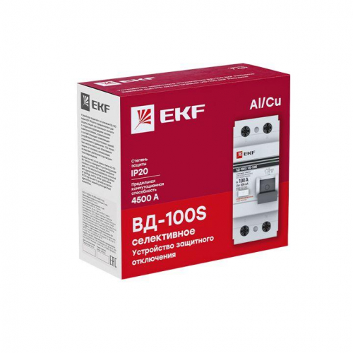 Выключатель дифференциального тока (УЗО) 2п 80А 100мА тип AC ВД-100 (электромех.) PROxima EKF elcb-2-80-100S-em-pro фото 2