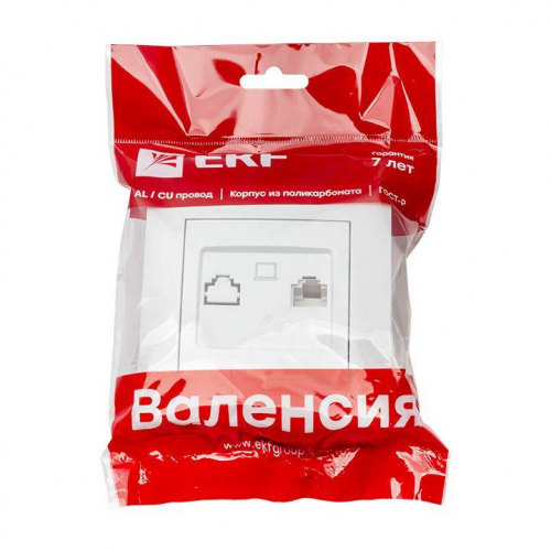 Розетка компьютерная 1-м СП Валенсия RJ45 бел. PROxima EKF EWK01-035-10 фото 2