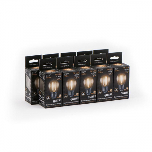 Лампа светодиодная филаментная Black Filament 7Вт P45 шар 2700К тепл. бел. E27 550лм GAUSS 105802107 фото 2