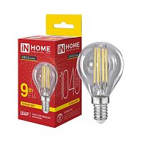 Лампа светодиодная LED-ШАР-deco 9Вт шар прозрачная 3000К E14 1040лм 230В IN HOME 4690612063317