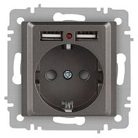 Розетка 1-м СП Accent 6-410-09 16А IP20 250В P+E Schuko + 2хUSB защ. шторки титан Intro Б0063711