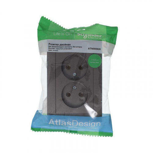 Розетка 2-м СП AtlasDesign 16А IP20 без заземл. в сборе мокко SE ATN000620 фото 2