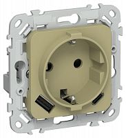 Розетка 1-м СП FLITE РСЮшс11-1-ФлО 16А с USB A+C 20Вт с заземл. с защ. шторками безвинтовое крепление механизм олив. IEK FI-R14-16-1-U22-020-K26