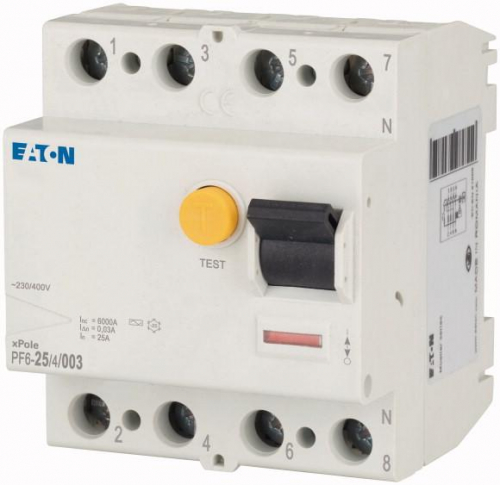 Выключатель дифференциального тока (УЗО) 4п 25А 30мА тип AC 6кА PF6 EATON 286504 фото 3