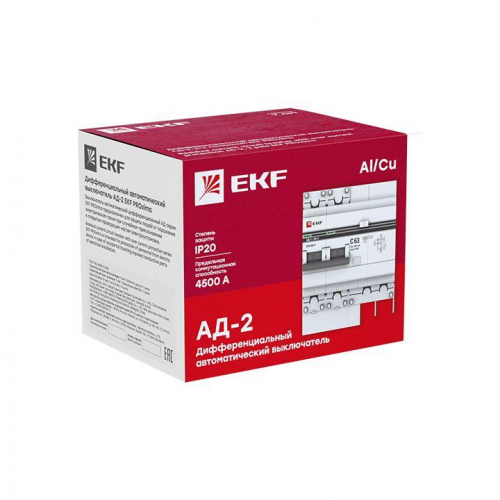 Выключатель автоматический дифференциального тока C 40А 300мА тип AC 6кА АД-2 (электрон.) защита 270В PROxima EKF DA2-6-40-300-pro фото 2