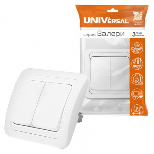 Выключатель 2-кл. СП Валери 10А IP20 бел. UNIVersal В0023 фото 3