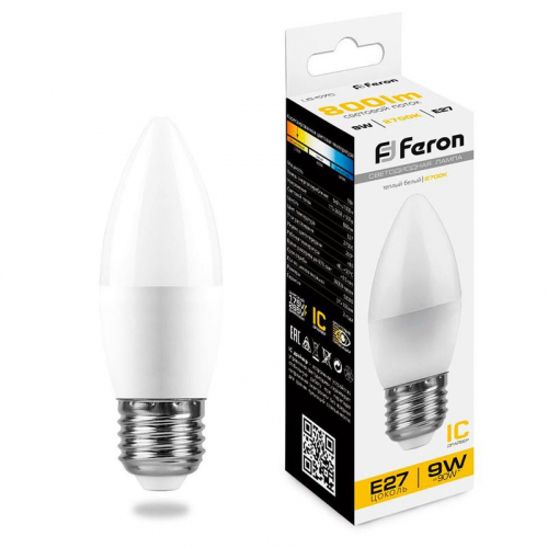 Лампа светодиодная LB-570 9Вт C37 свеча 2700К E27 230В FERON 25936