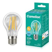 Лампа светодиодная филаментная LED20-A60-FL/845/E27 20Вт грушевидная прозрачная 4500К бел. E27 220В Camelion 13719