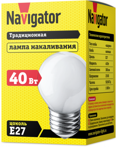 Лампа накаливания 94 311 NI-C-40-230-E27-FR Navigator 94311 фото 2