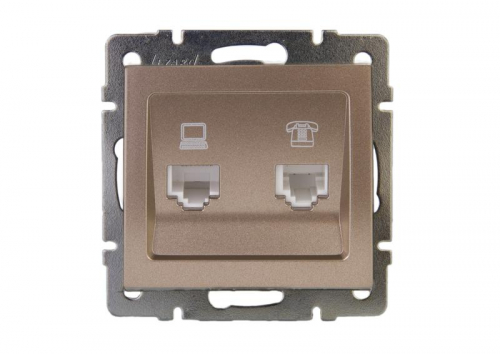 Механизм розетки компьютерной RJ45 + телефонной RJ11 Рейн матов. бронз. LEZARD 703-3188-143