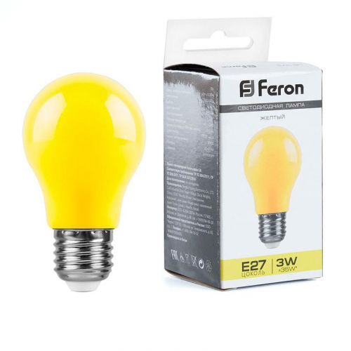 Лампа светодиодная LB-375 3Вт A50 грушевидная матовая E27 230В желт. FERON 25921