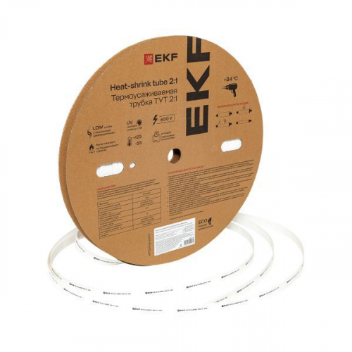 Трубка термоусадочная ТУТ нг 12/6 бел. (уп.100м) EKF tut-12-w фото 5