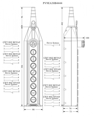 Пульт управления 2 скоростной с аварийной кнопкой с ключом EMAS PV9EA30B4444 фото 2