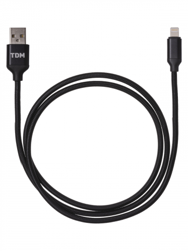 Дата-кабель, ДК 9, USB - Lightning, 1 м, тканевая оплетка, черный, TDM фото 2