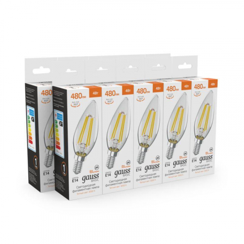 Лампа светодиодная филаментная Basic Filament 4Вт Свеча 3000К E14 480лм GAUSS 50312142 фото 7