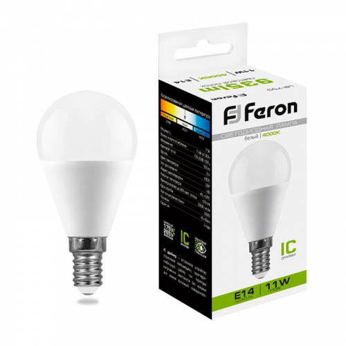 Лампа светодиодная LB-750 11Вт G45 шар 4000К E14 230В FERON 25947