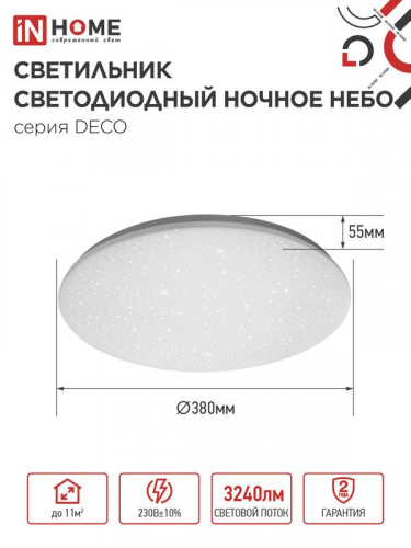 Светильник светодиодный DECO НОЧНОЕ НЕБО 36Вт 6500К 2340лм 230В 350х55мм IN HOME 4690612033570 фото 2