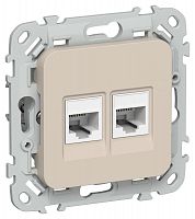 Розетка компьютерная 2-м СП FLITE РК5е-2-0-ФлЛ RJ45 кат.5E UTP механизм льняной IEK FI-K22-1-K88