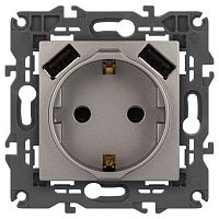 Розетка Elegance 14-4109-16 16A 250В 2P+E защ. штор. с 2xUSB 3А 5В титан Эра Б0065775