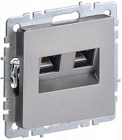 Розетка компьютерная двойная СП RJ45 кат.5E BRITE РК10-2-БрС сталь IEK BR-K20-1-K46