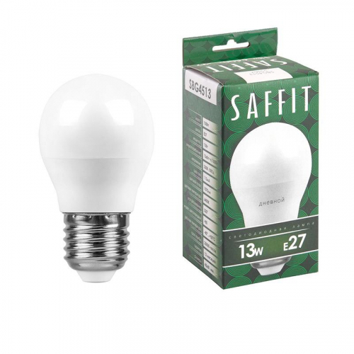 Лампа светодиодная SBG4513 13Вт G45 шар 6400К E27 230В SAFFIT 55162