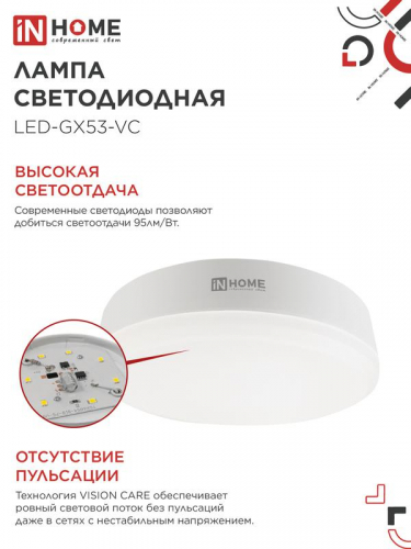 Лампа светодиодная LED-GX53-VC 18Вт 230В 6500К 1710лм IN HOME 4690612047997 фото 4