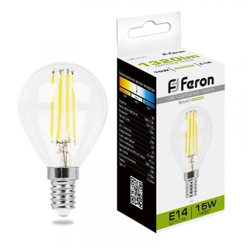 Лампа светодиодная LB-515 15Вт прозрачная 4000К E14 230В FERON 38250