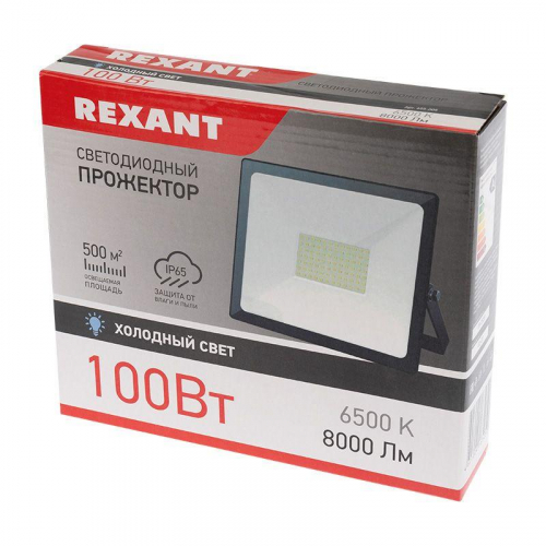 Прожектор светодиодный 100Вт 200-260В IP65 8000лм 6500К хол. бел. Rexant 605-005 фото 2
