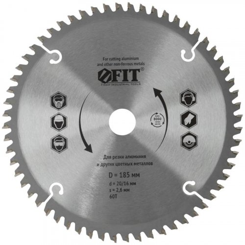 Диск пильный для циркулярных пил по алюм. 185х20/16х60T FIT 37790