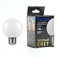Лампа светодиодная LB-37 1Вт G45 шар матовая 2700К E27 230В FERON 25878