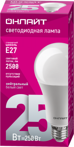 Лампа светодиодная 61 954 OLL-A60-25-230-4K-E27 25Вт грушевидная 4000К нейтр. бел. E27 2500лм 176-264В ОНЛАЙТ 61954 фото 2
