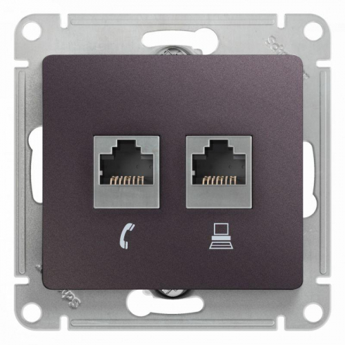 Механизм розетки 2-м Glossa RJ11+RJ45 кат.5е сиренев. туман SchE GSL001485