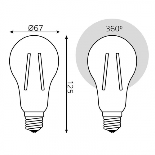Лампа светодиодная филаментная Basic Filament А70 21Вт 2700К Е27 1900лм GAUSS 40712112 фото 6