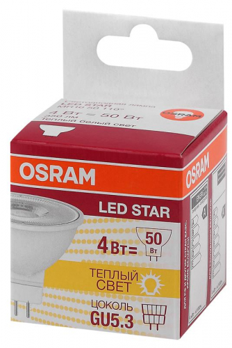 Лампа светодиодная LED STAR MR16 4.2W/830 (замена 50Вт) 4.2Вт пласт. 3000К тепл. бел. GU5.3 350лм 110 град. 220-240В OSRAM 4052899981140 фото 3